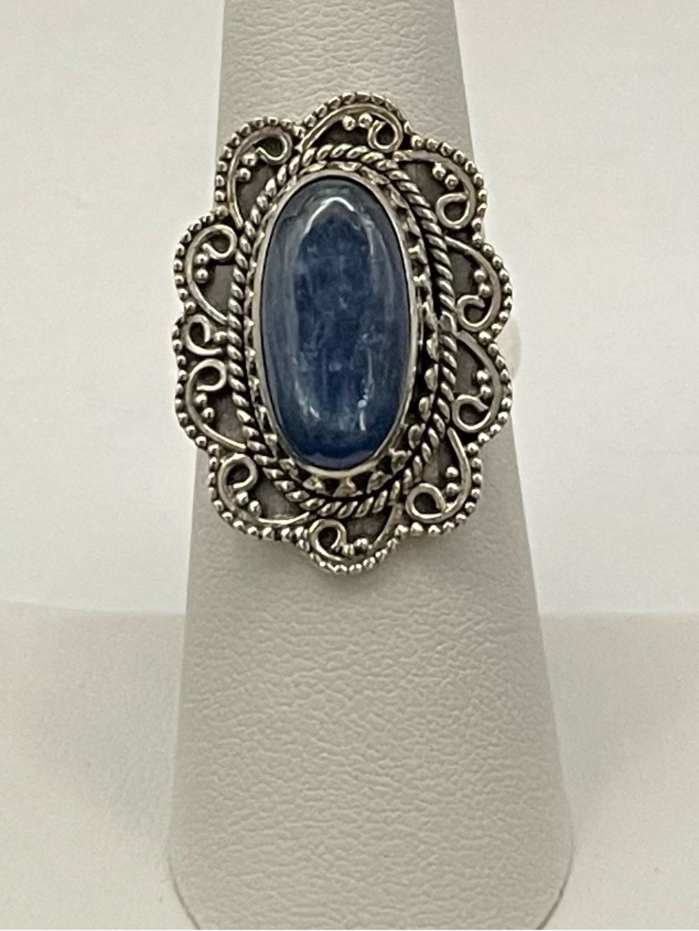 NWT Vtg SS Narural Blue Kyanite statement filigree ring size 7